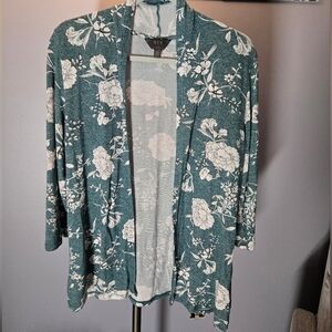 Floral Green and White Cardigan